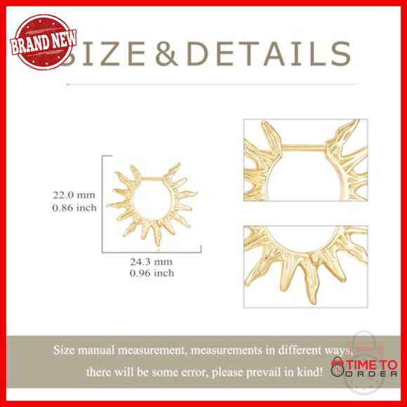 14K Gold Plated Hoop Earrings Hypoallergenic Spike Huggie 2 Inch - Picture 3 of 6